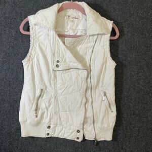 Y2K Yag Couture White Puffer Vest M Crown Graphic Sleeveless Moto
